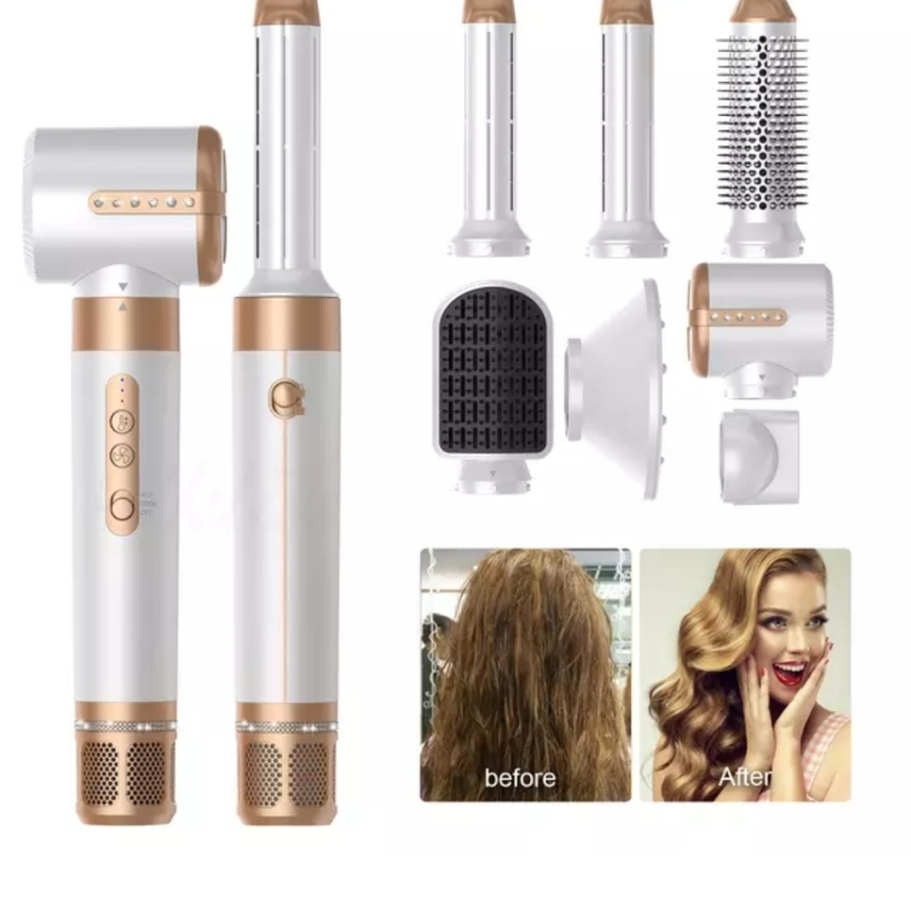 High Speed Hair Blower Brush Negative Ionic 7 In 1 Hair Curler Hair Dryer Comb